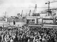 Митинг строителей Каховской ГЭС, посвященный пуску первого агрегата. 18 октября 1955 г.